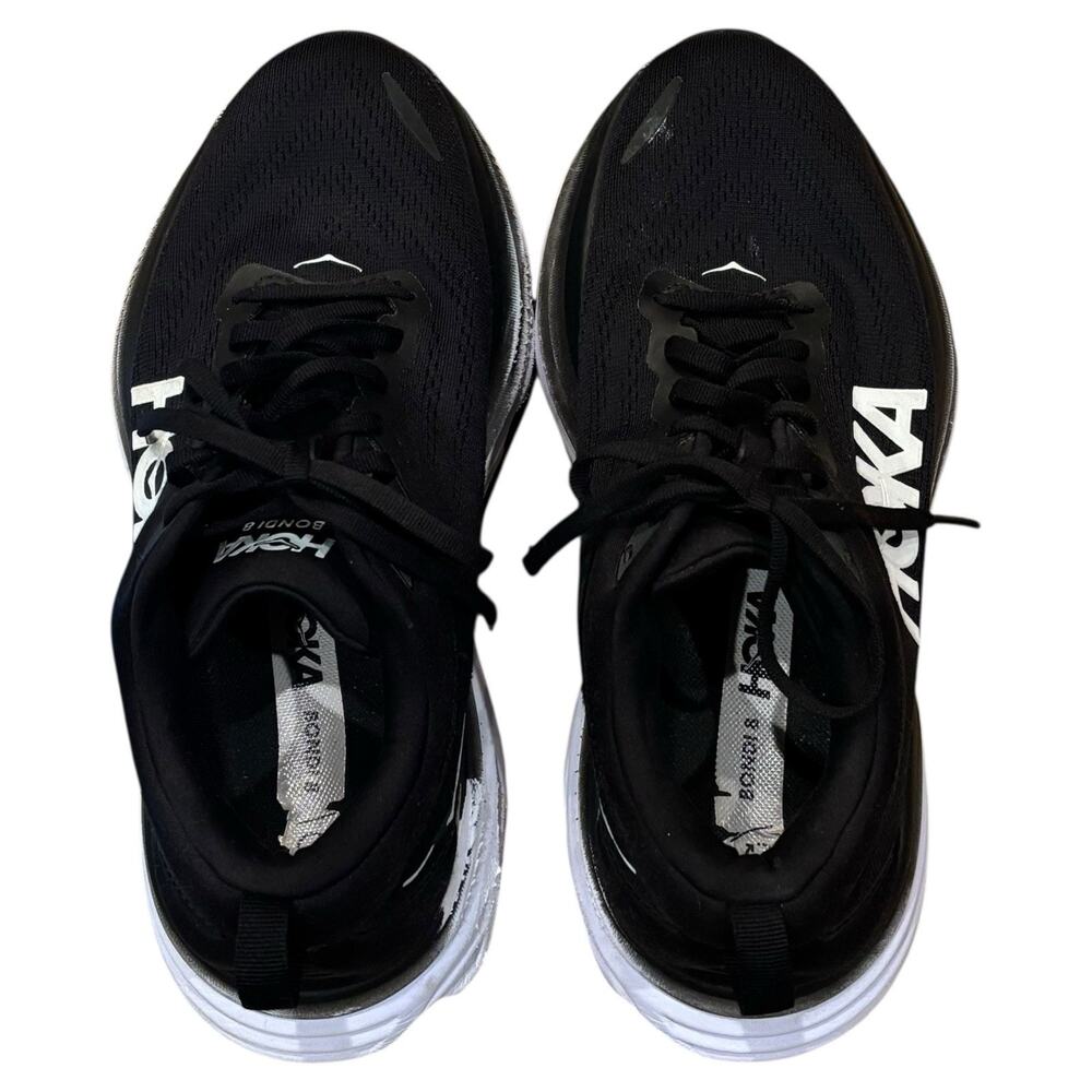 HOKA Bondi 8 Black White Running Shoes Men’s 8.5 EE Wide Max Cushion
